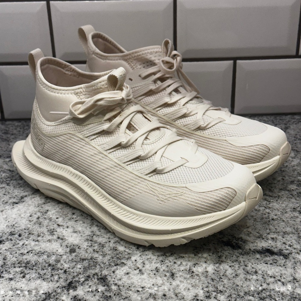 Hoka 7B Kawana Mid Running Shoes Womens Cream Excellent SwallowTail Mesh Sneaker